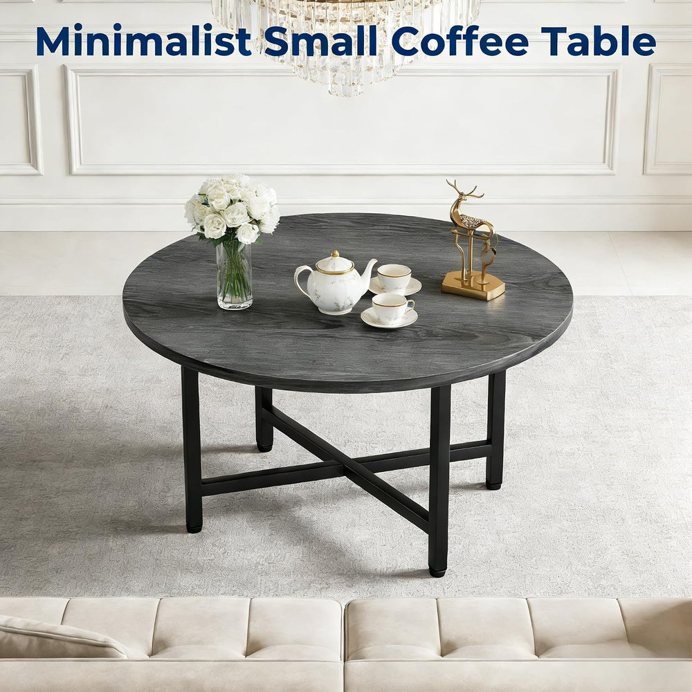 FAMIDGE Coffee Table, 23.6" Round Coffee Table, Grey Living Room Tables