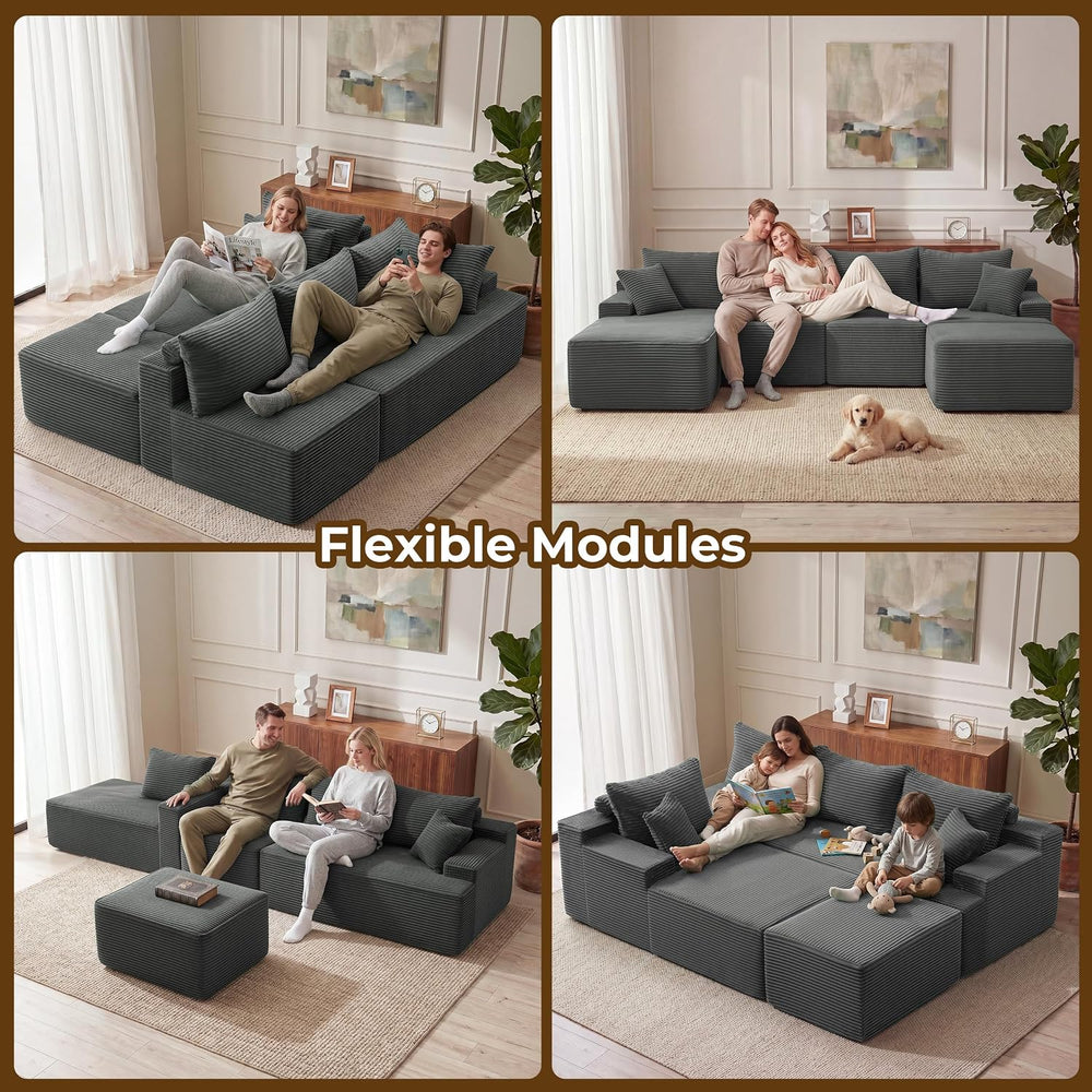 Mangodan 118'' Boneless Couch, U Shaped Couches for Living Room, Gray