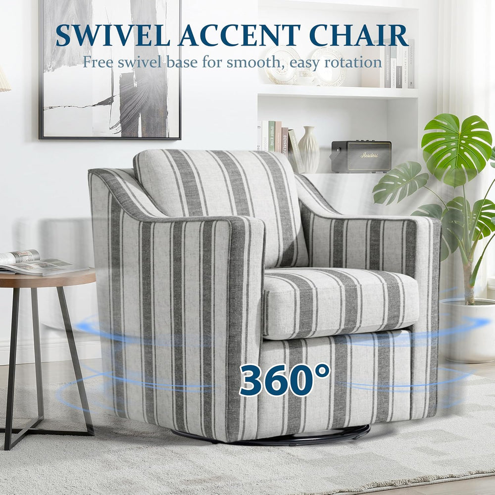 Swivel Accent Chairs Set of 2, Upholstered Barrel Armchair, Stripe Gray