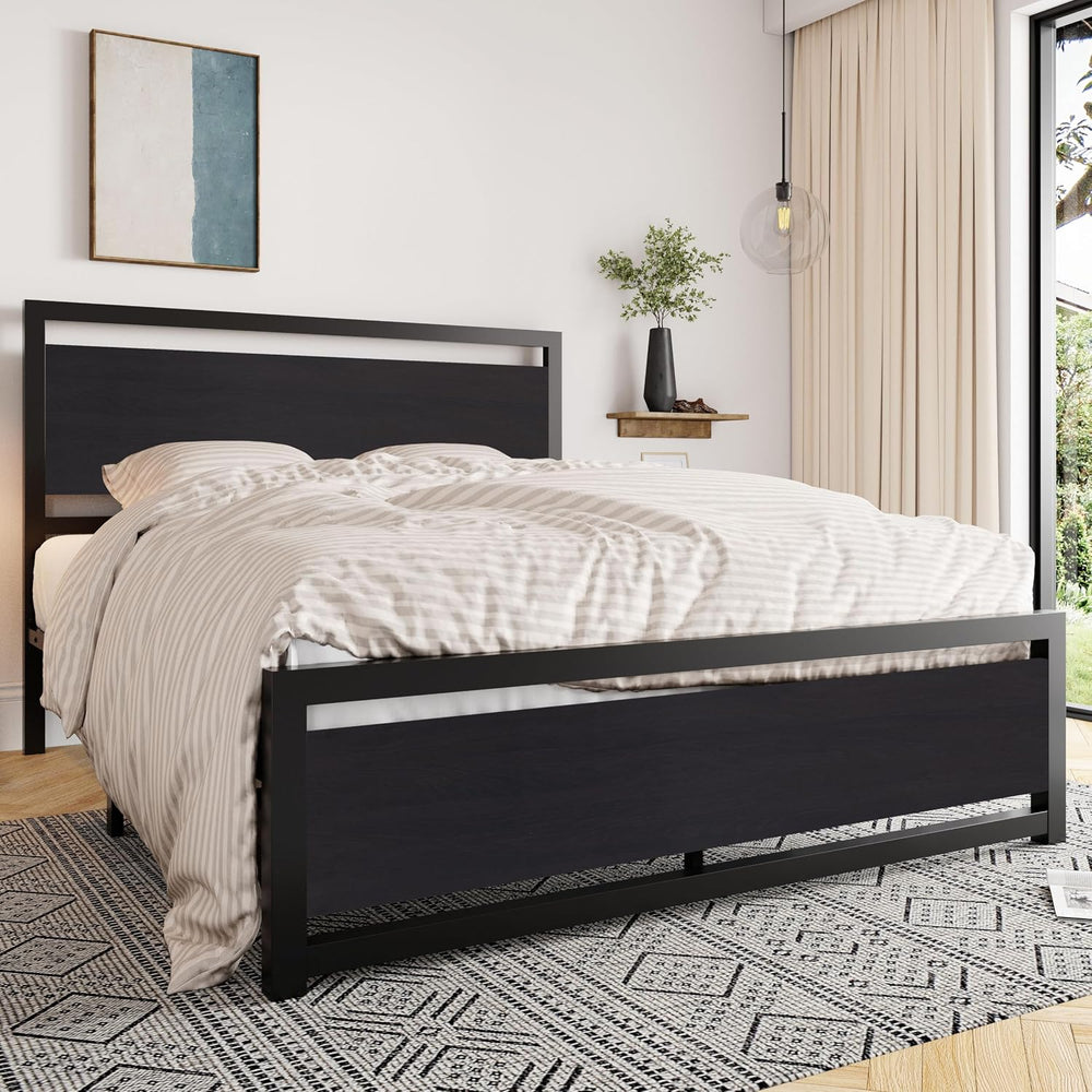 Allewie Queen Bed Frame with Headboard, Footboard and Strong Support, Black