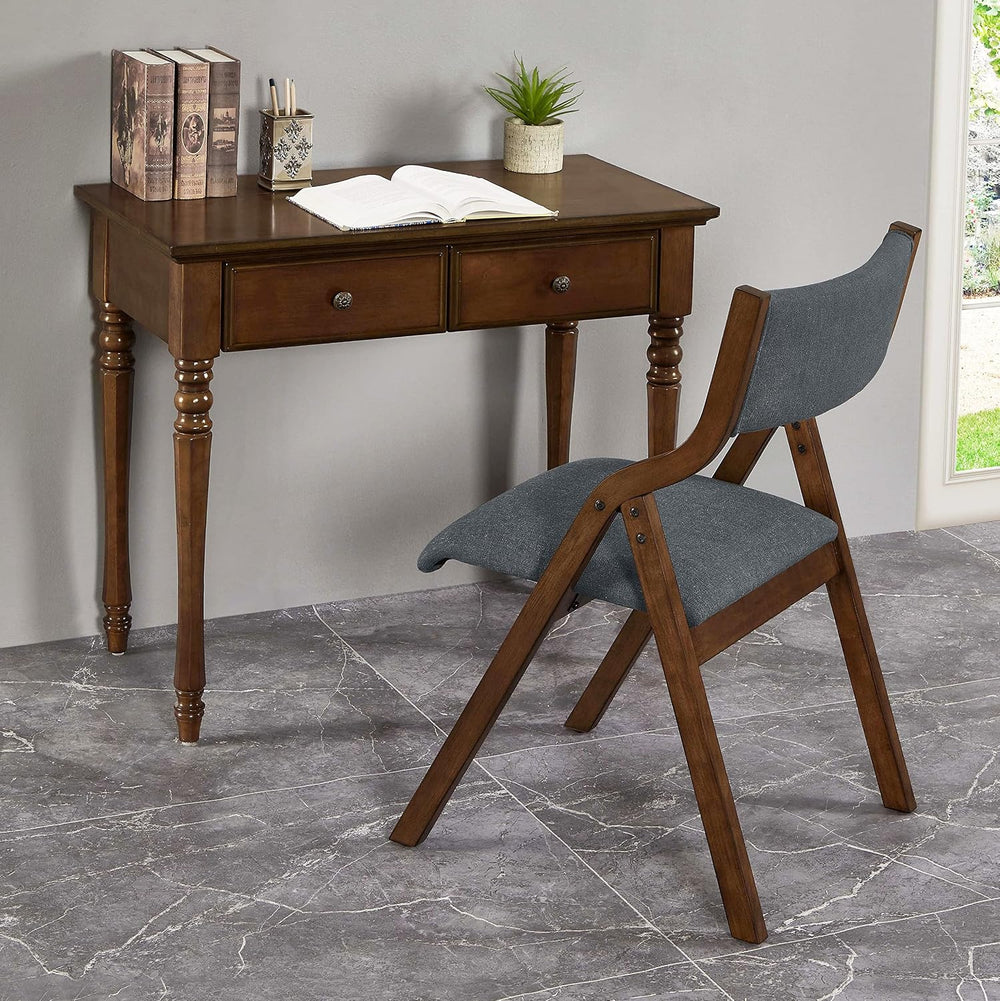 Ball & Cast Upholstered Folding Dining Chairs Set of 2, Foldable Wooden C...