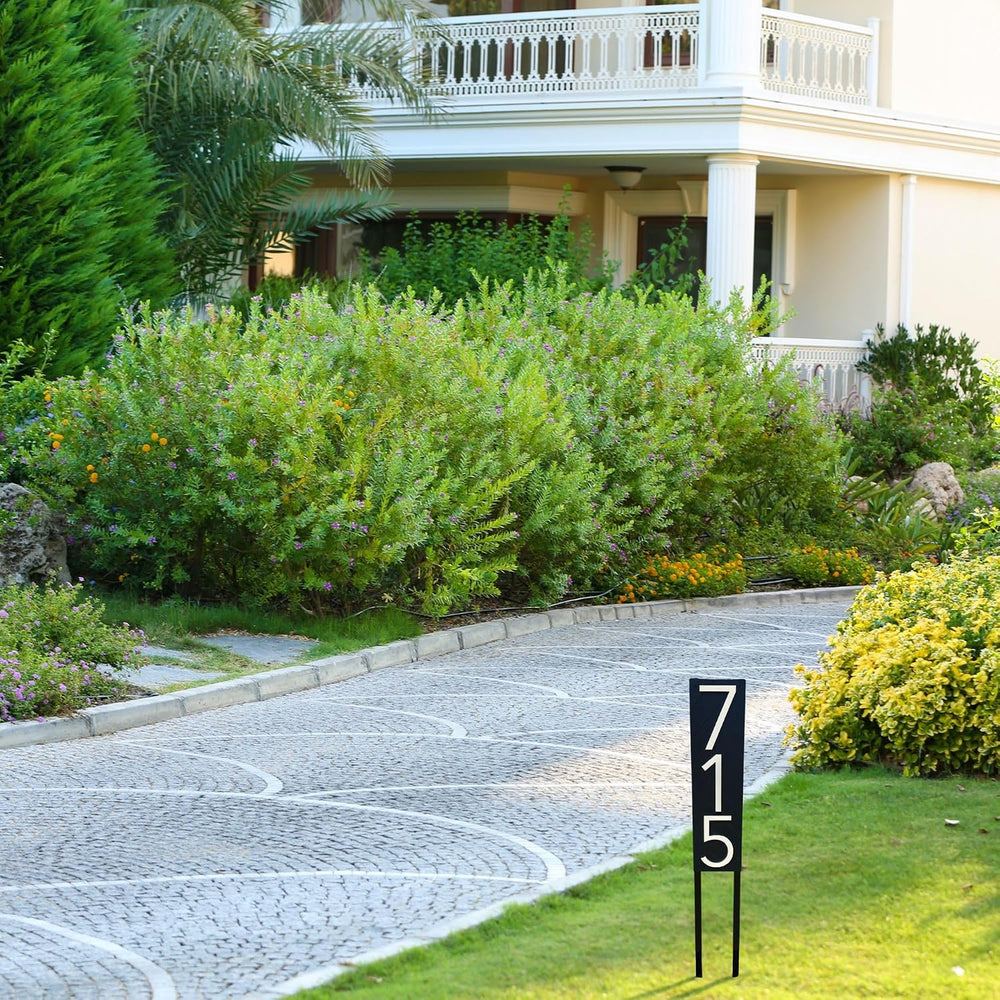 Address Yard Sign - Modern Black House Numbers on 36" Aluminum Post