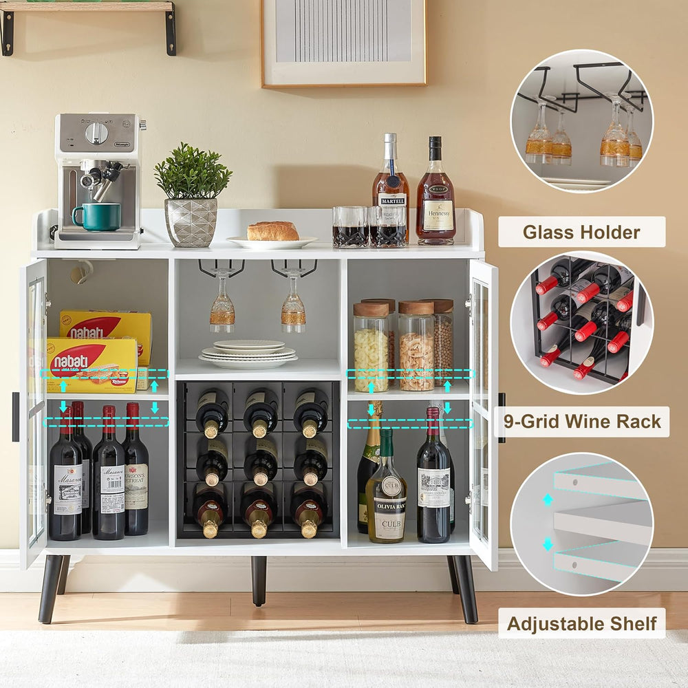 Alaxgumrol Wine Bar Cabinet with LED Light, Coffee Bar Cabinet with Storage a...