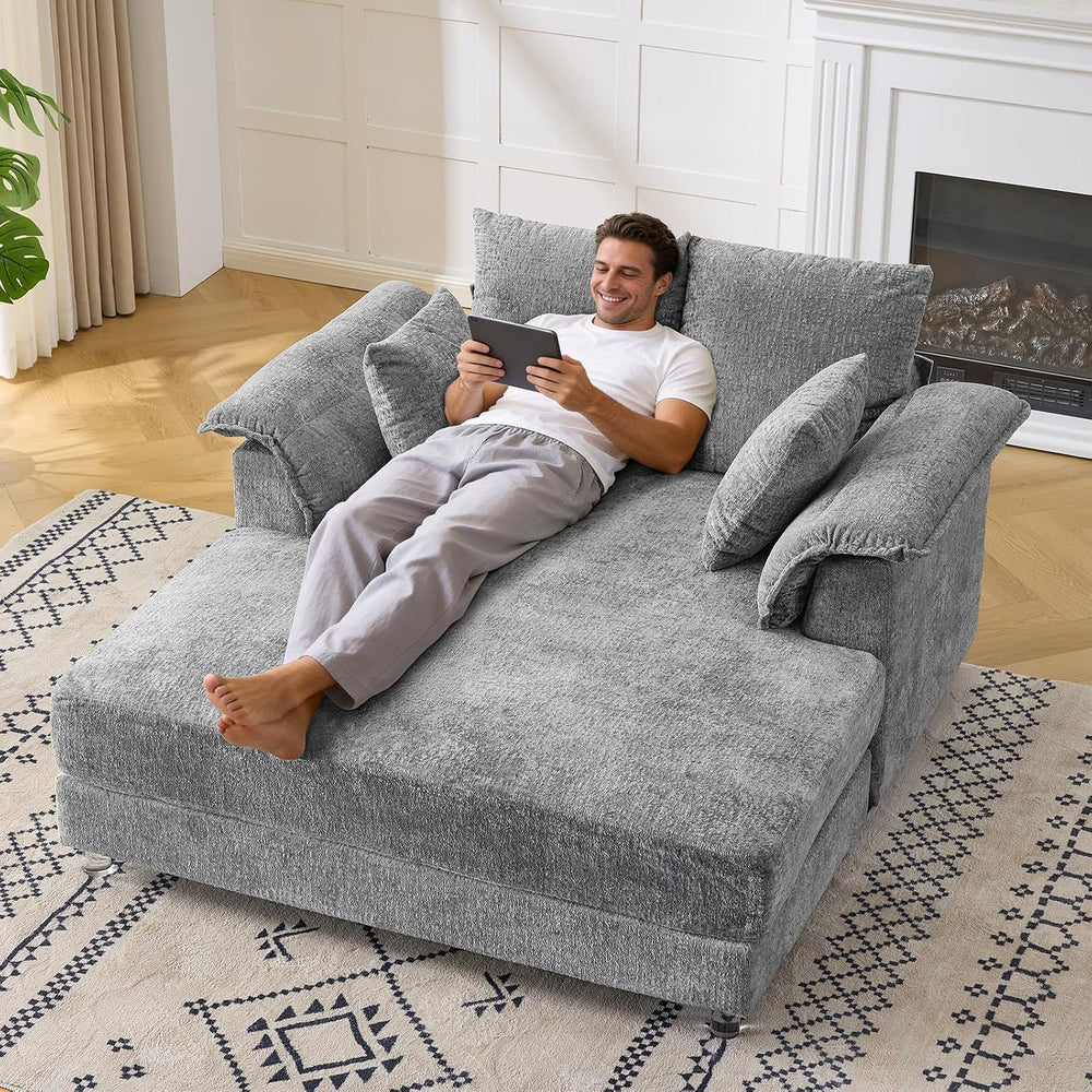 VINGLI Oversized Chaise Lounge Chair Indoor with Transparent Acrylic Legs