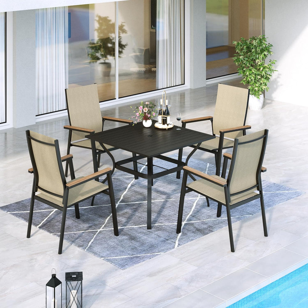 MFSTUDIO 5 Piece Outdoor Dining Set, Metal Table & Aluminum Chairs, Beige