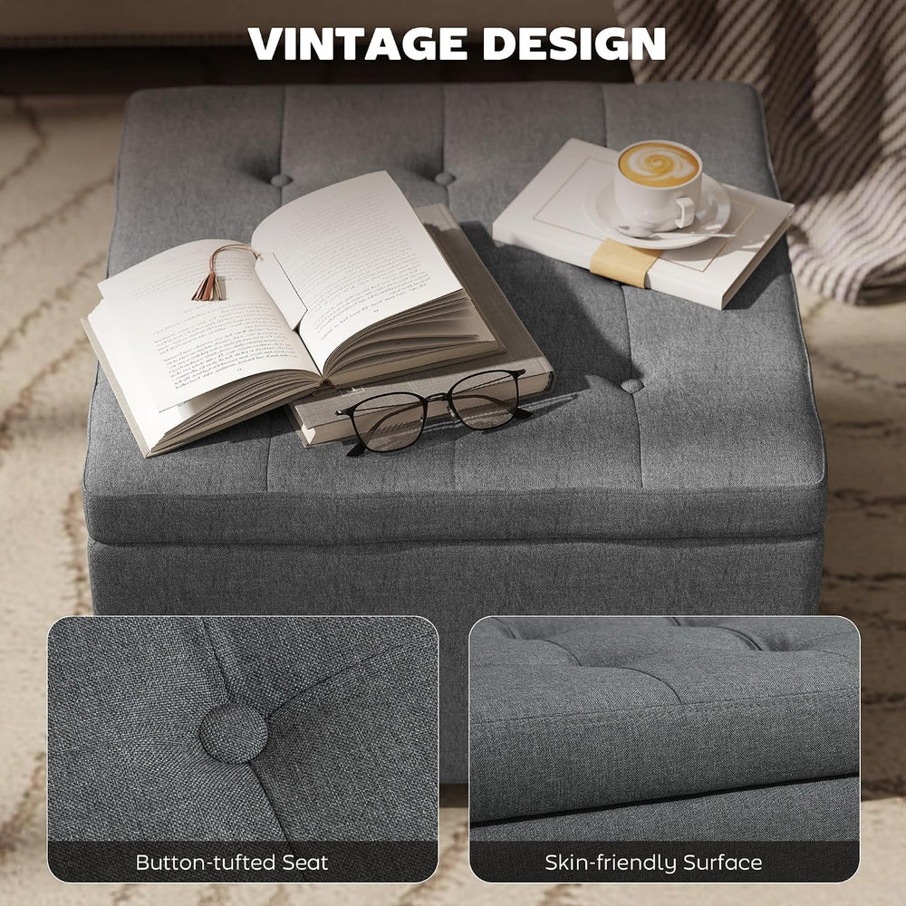 HOMCOM Storage Ottoman Coffee Table with Flip Top Seat Lid Wood Frame Gray