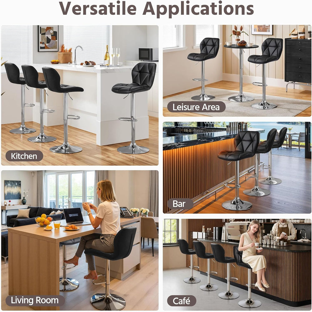 Yaheetech Bar Stools Set of 2 Adjustable Height Swivel Barstools Black