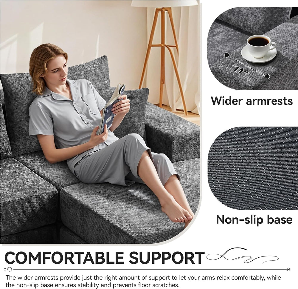 79" Boneless Couch with Ottoman, Compressed Sleeper Sofa Bed, Dark Grey