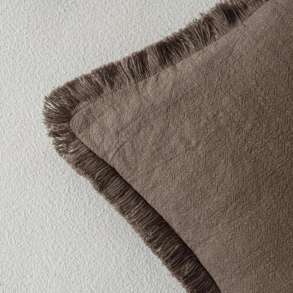 MIULEE Boho Linen Fringe Decorative Fall Throw Pillow Covers Coffee 20x20