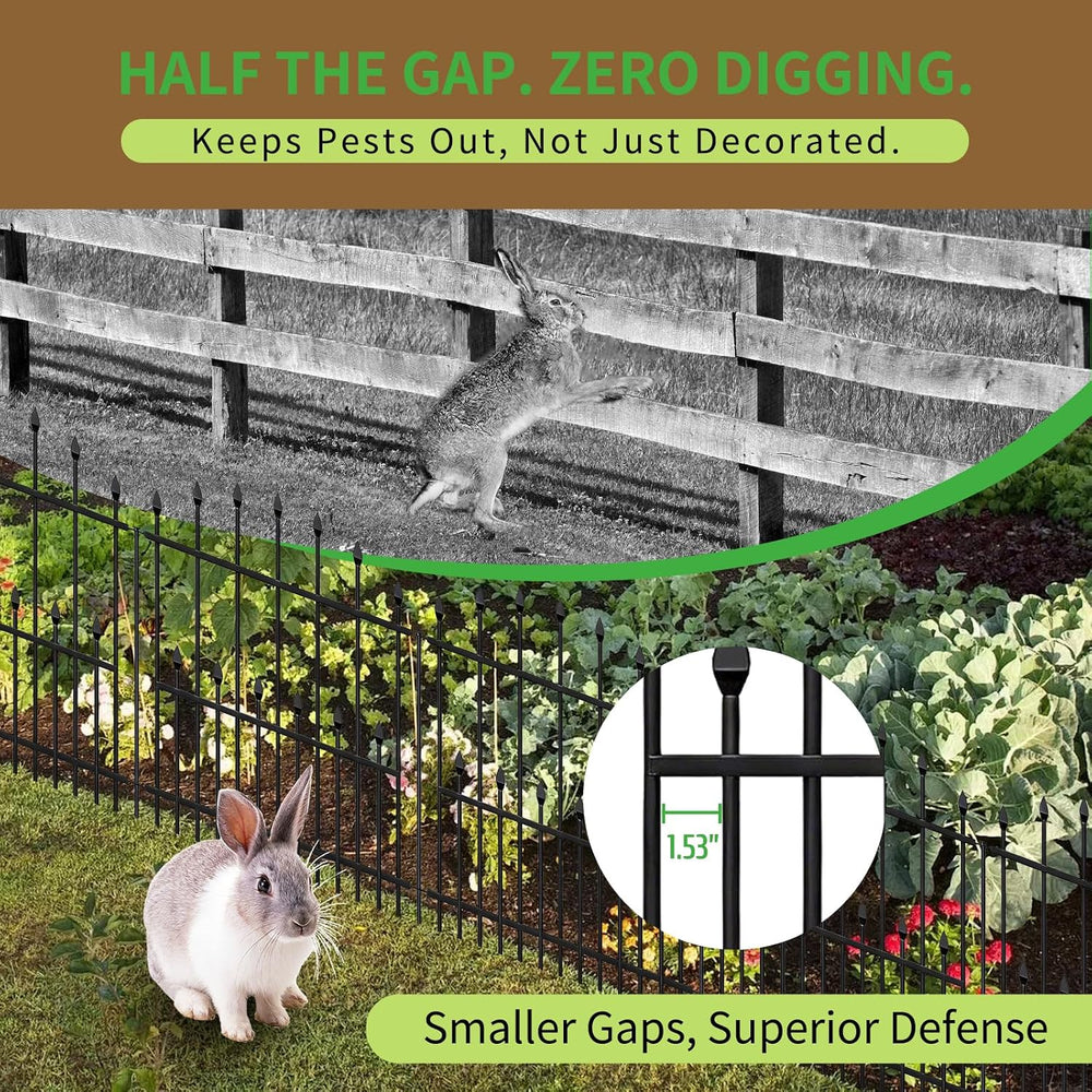 Decorative Garden Fence - 32in(H) x 14.5Ft(L) No Dig Heavy Duty Metal Rabbit ...