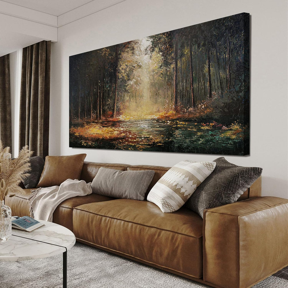 Large Canvas Wall Art Decoration Yellow Forest Landscape Wall Art 29"x58...
