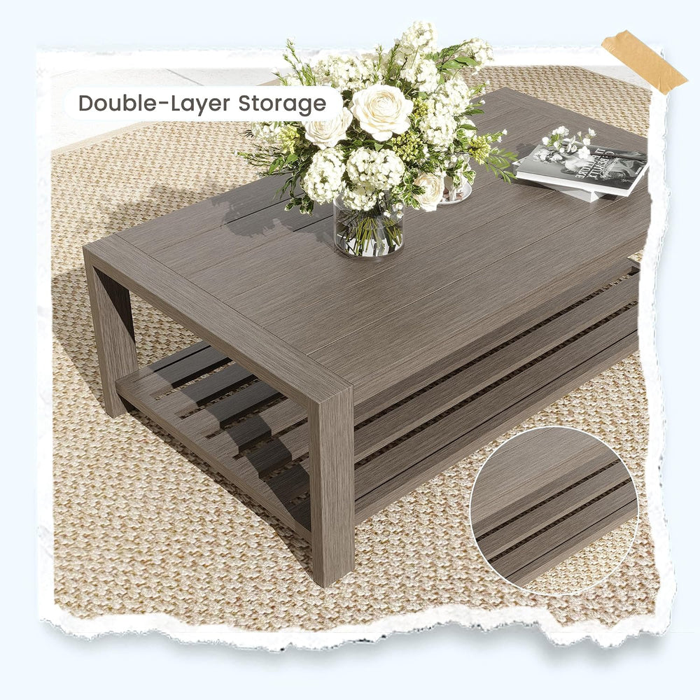 UDPATIO Aluminum Outdoor Patio Furniture Set Faux Wood Grain 5 Pcs Beige
