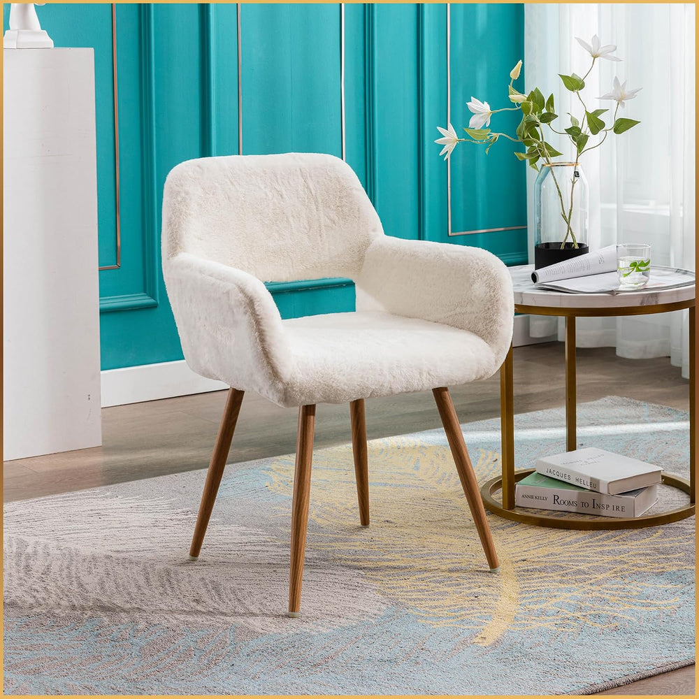 Furry Desk Chair, Comfy Armchair with Faux Fur for Teen Girls, White, 2PCS