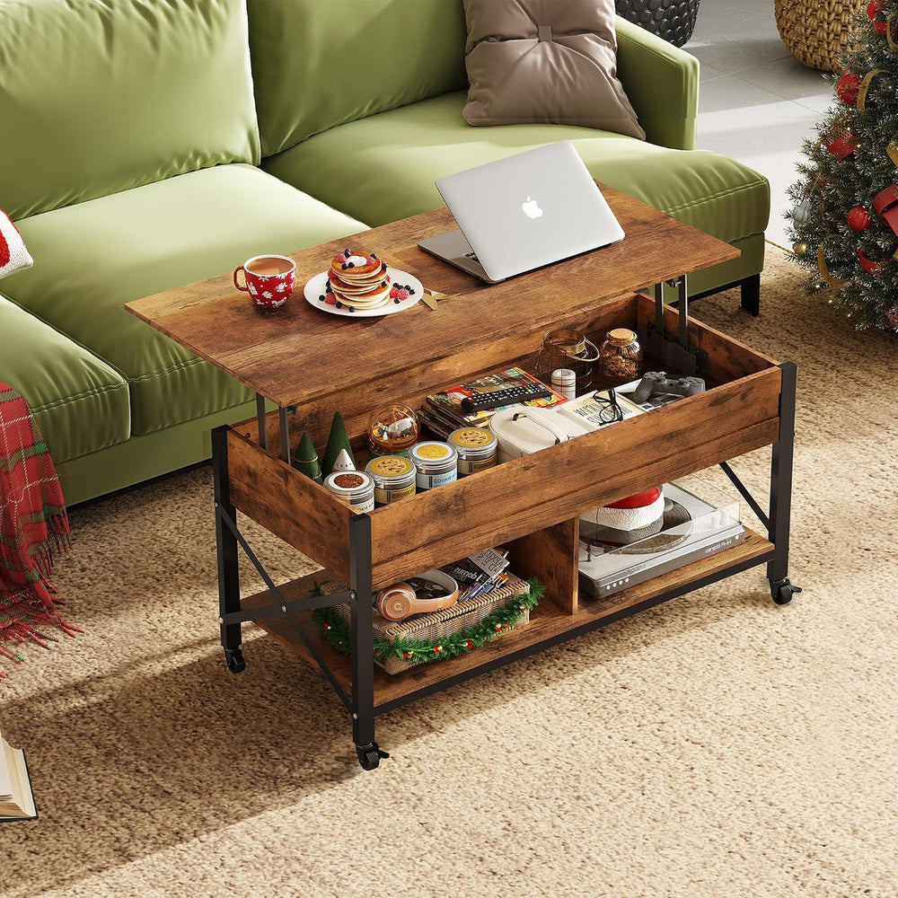 WLIVE Coffee Table Rustic Brown, 41.3" Lift Top Coffee Table with 4 Wheels
