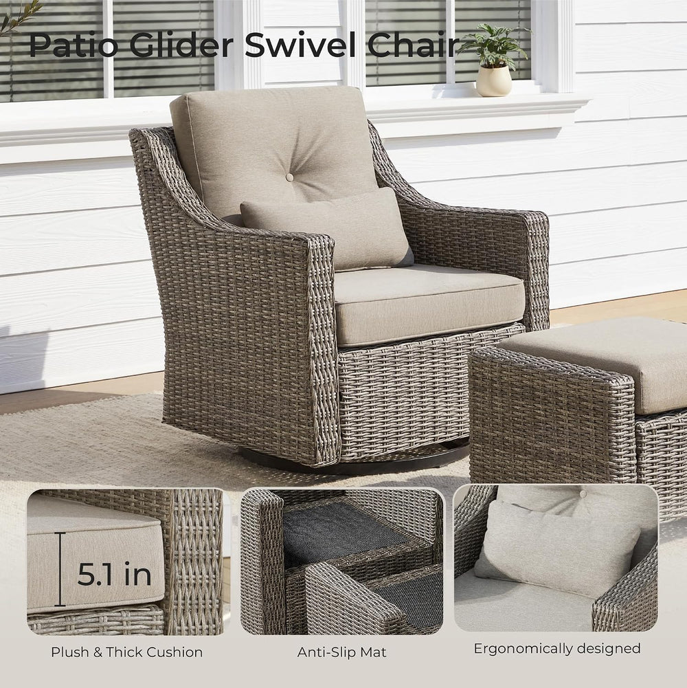 CHITA Patio Wicker Chair, 360° Rocking Swivel Outdoor Rattan Chair