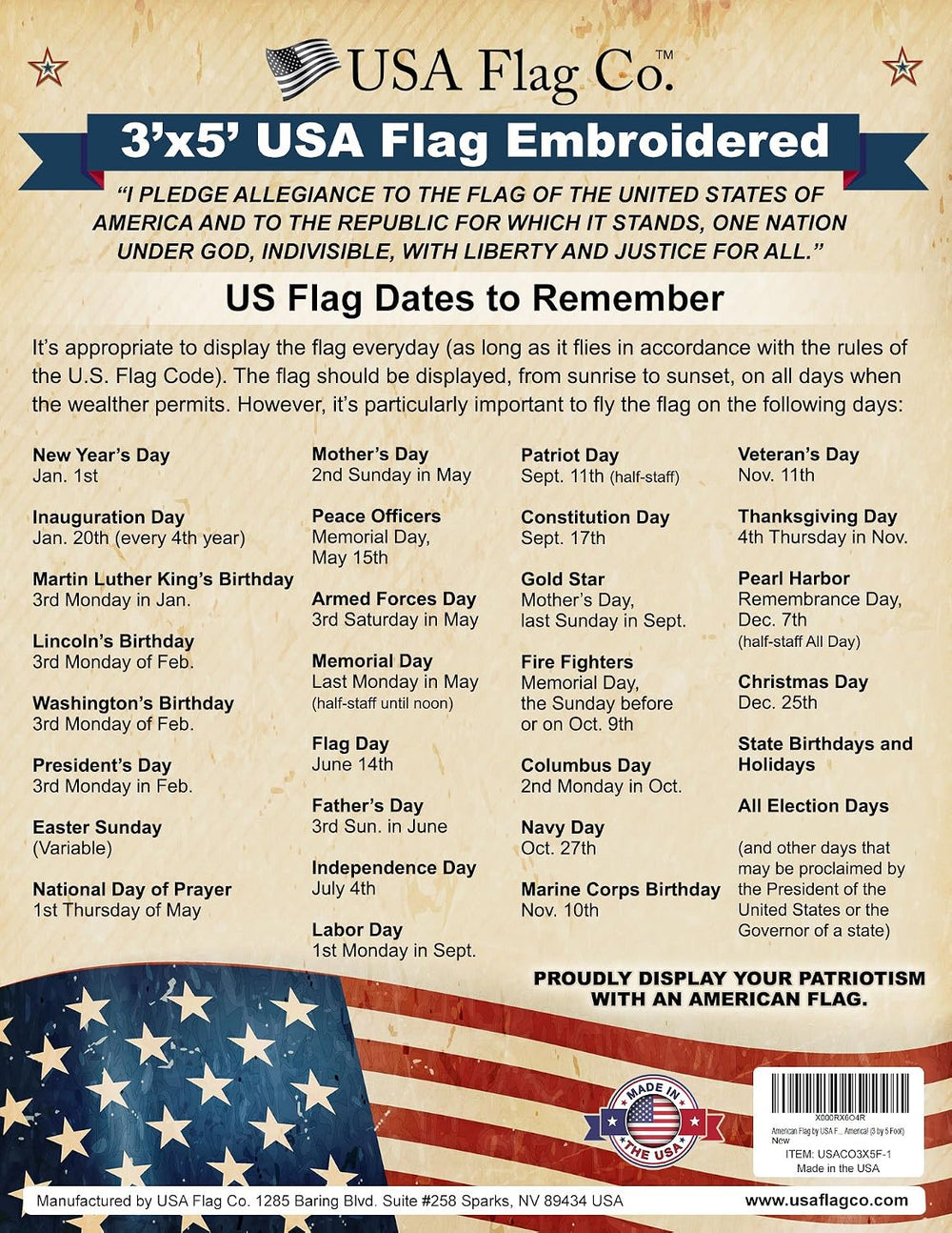 American Flags for Outside 3x5 - USA Flag Co. American Flag Made in USA: Embr...