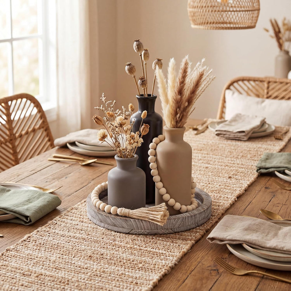 5 Pcs Farmhouse Table Decor, Dark Color, Whitewashed Grey Tray