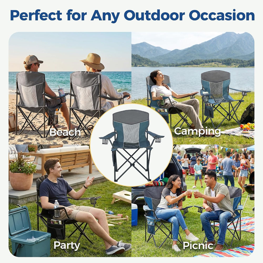 Oversized XL Camping Chair 2-Pack with Mesh Back, Blue