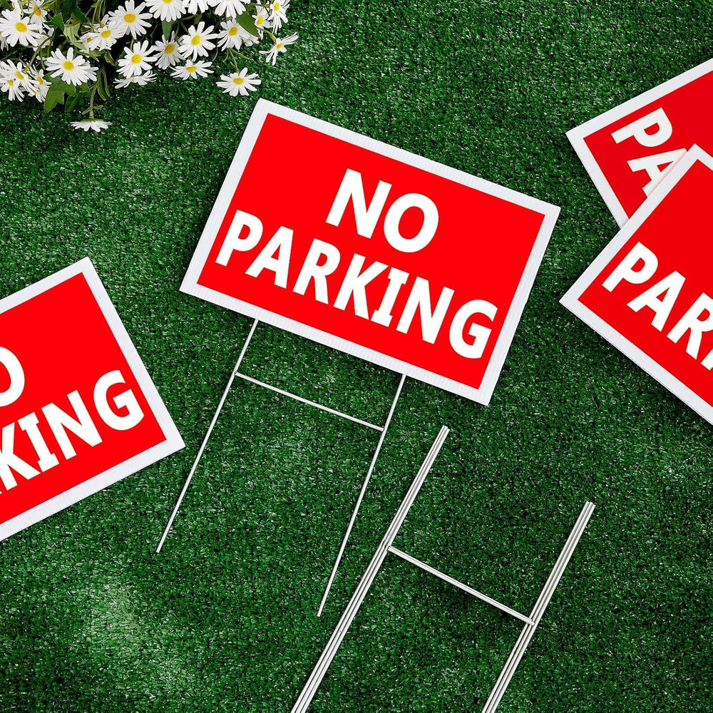 Blulu 16 Pcs 8 x 12 Inch No Parking Signs with Stakes, Red