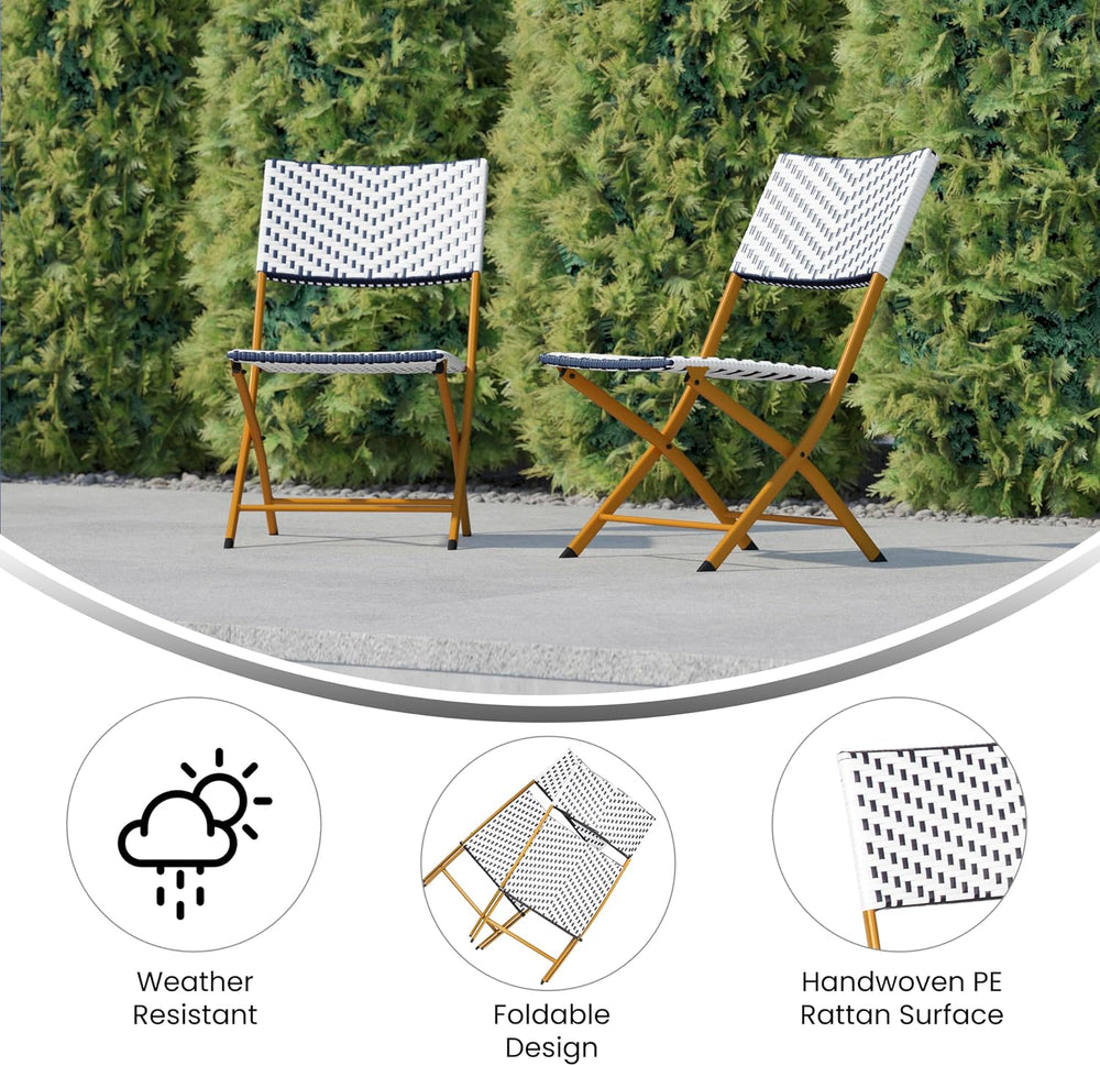 EMMA + OLIVER Navy/White Folding Bistro Chairs, 2-Pack
