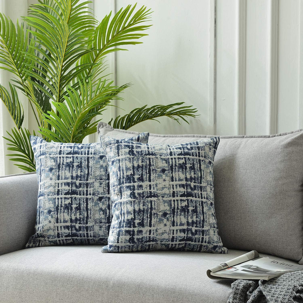 Jacquard Decorative Throw Pillow Covers for Couch Set of 2, 22x22 Inches, Nav...