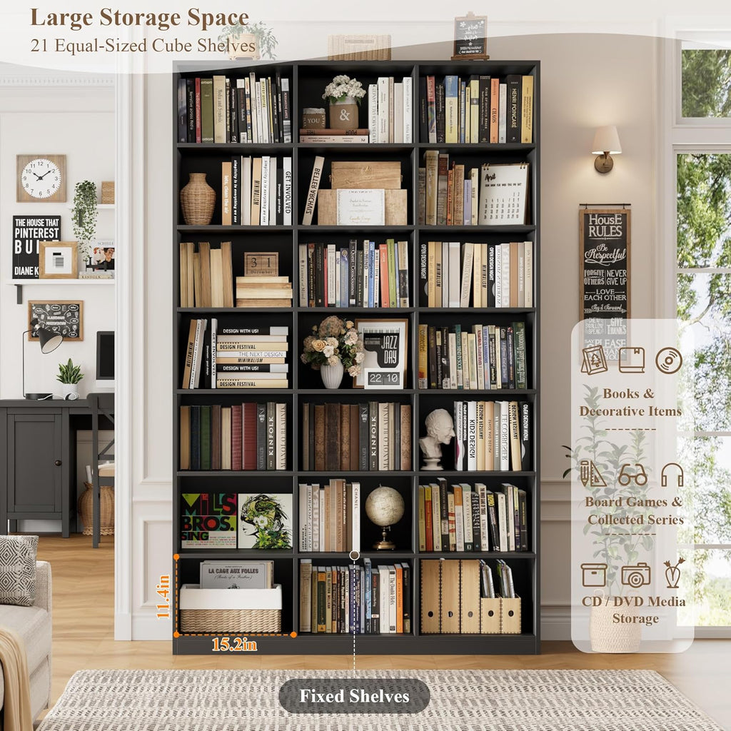 hostack 86" h triple wide bookshelf and bookcase showing dimensions