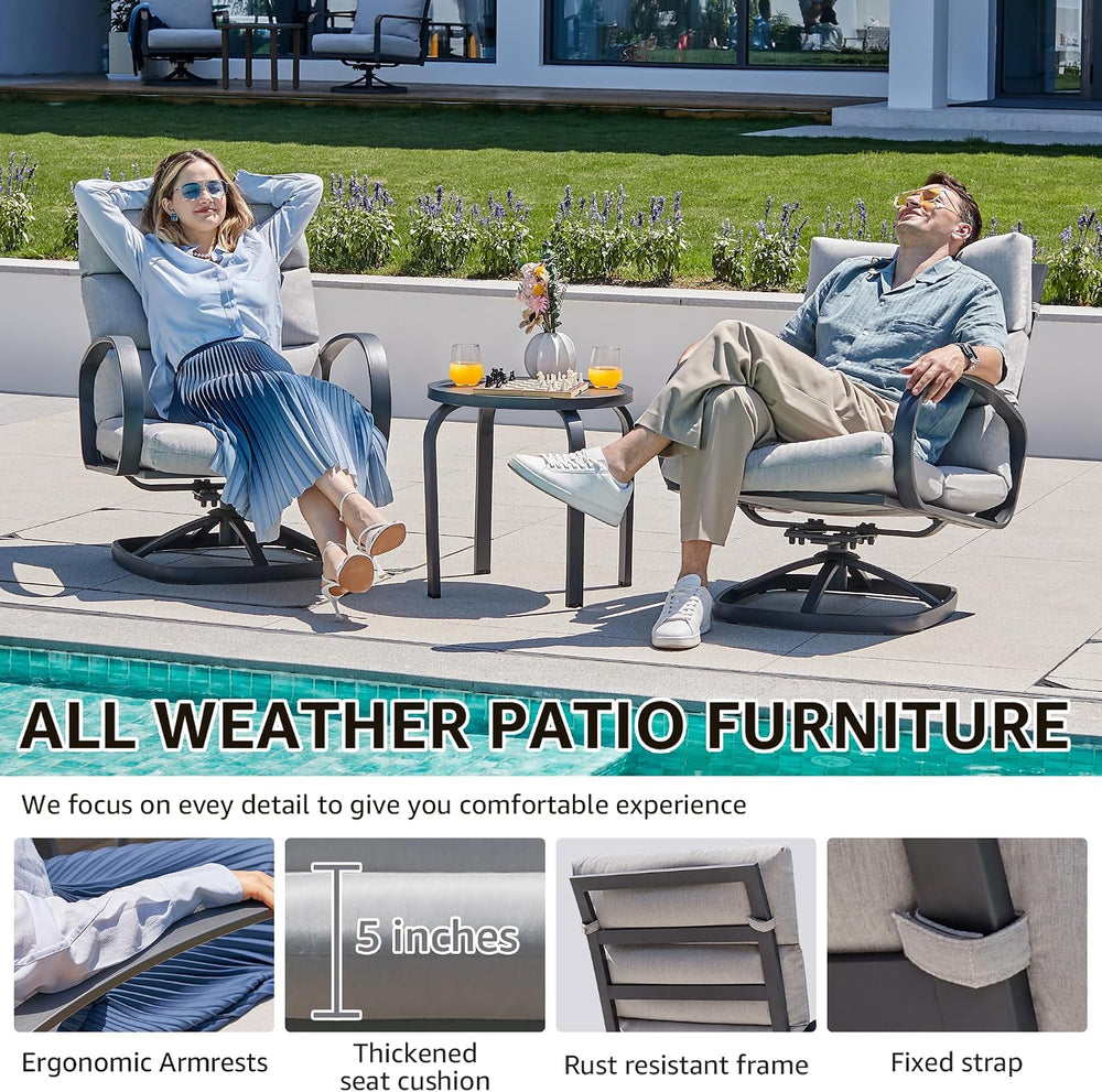 NATURAL EXPRESSIONS 3-Pc High Back Swivel Rocker Outdoor Bistro Set, Grey