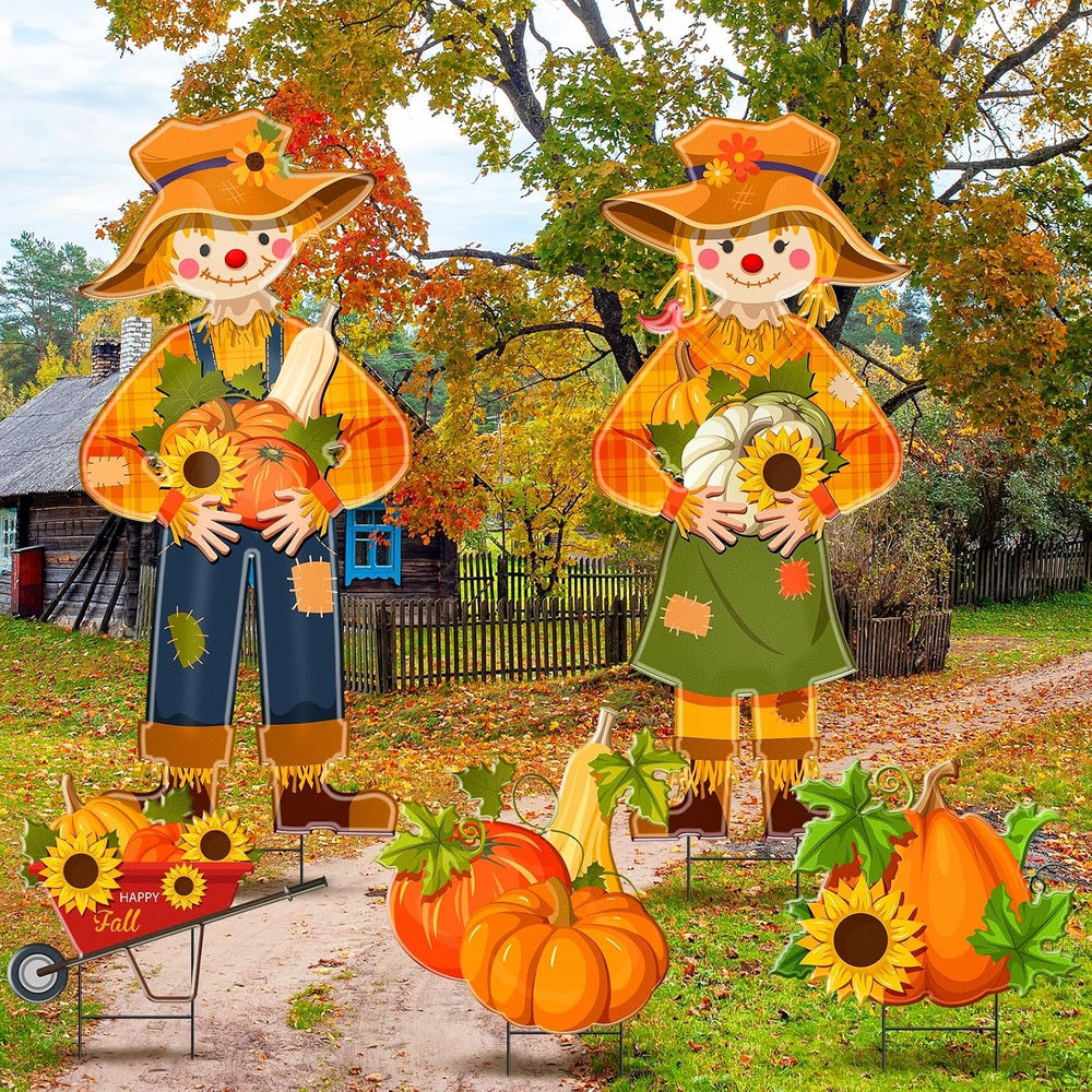 5 Pcs Metal Thanksgiving Outdoor Decor, Fall Scarecrow Yard Stake