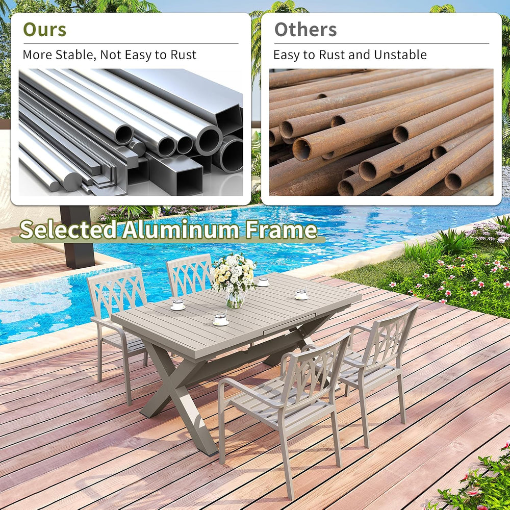 TWT Aluminum Outdoor Dining Table for 8, 62.8" - 82.5" Extendable P...