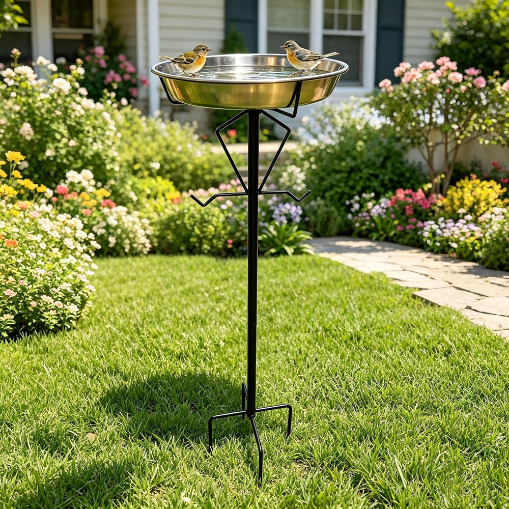 Kingson 35-Inch Outdoor Bird Bath with Metal Ground Stake, 11.6" Rust-Pr...