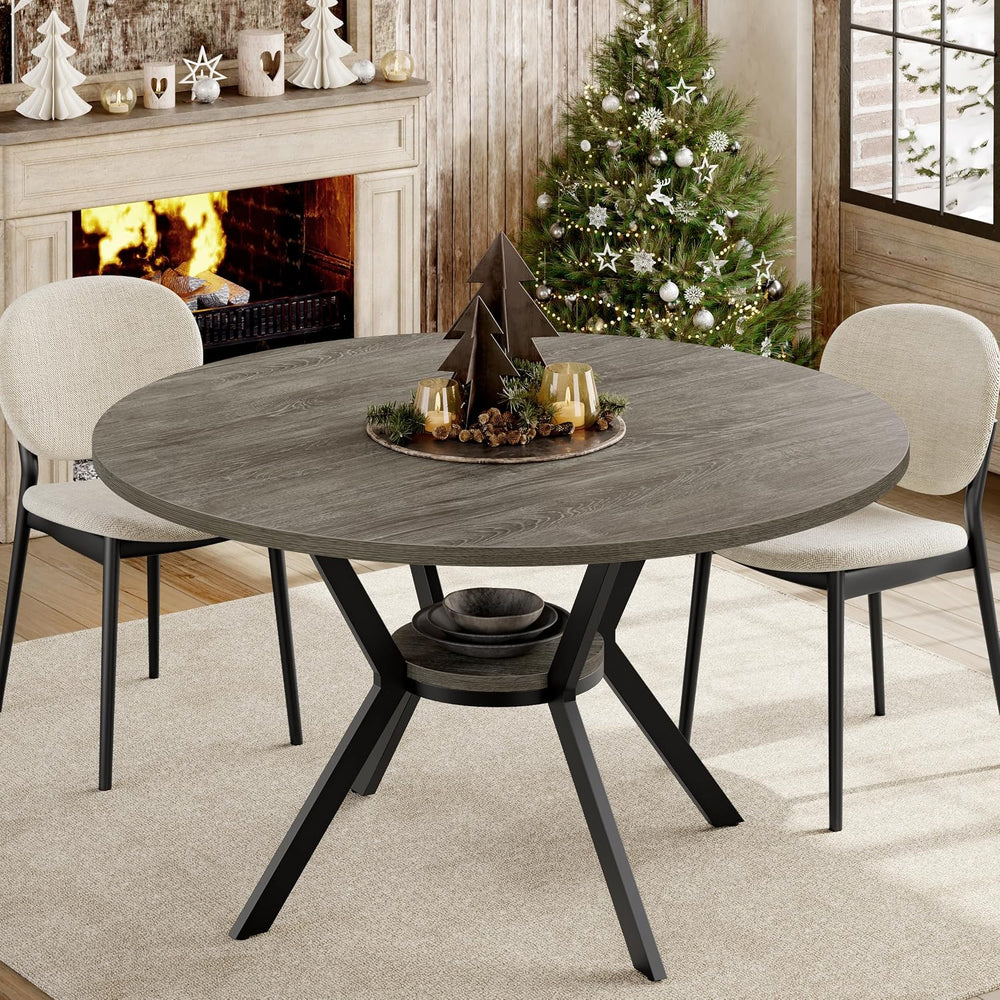 Round Dinner Table for 4, 42 Inch Kitchen & Dining Room Table with Storage