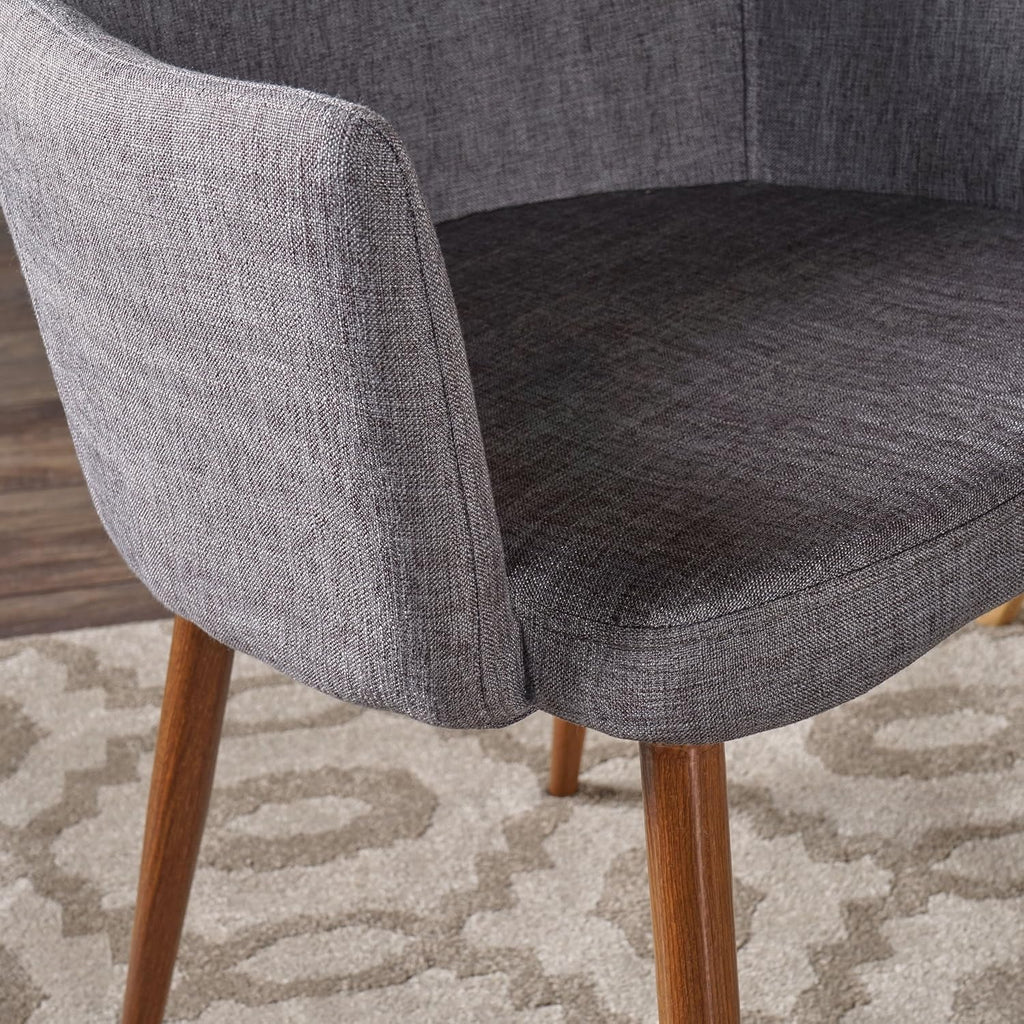Christopher Knight Home Zeila Mid-Century Modern Fabric Dining Chair with Wood Finished Metal Legs, 2-Pcs Set, Light Grey / Dark Brown