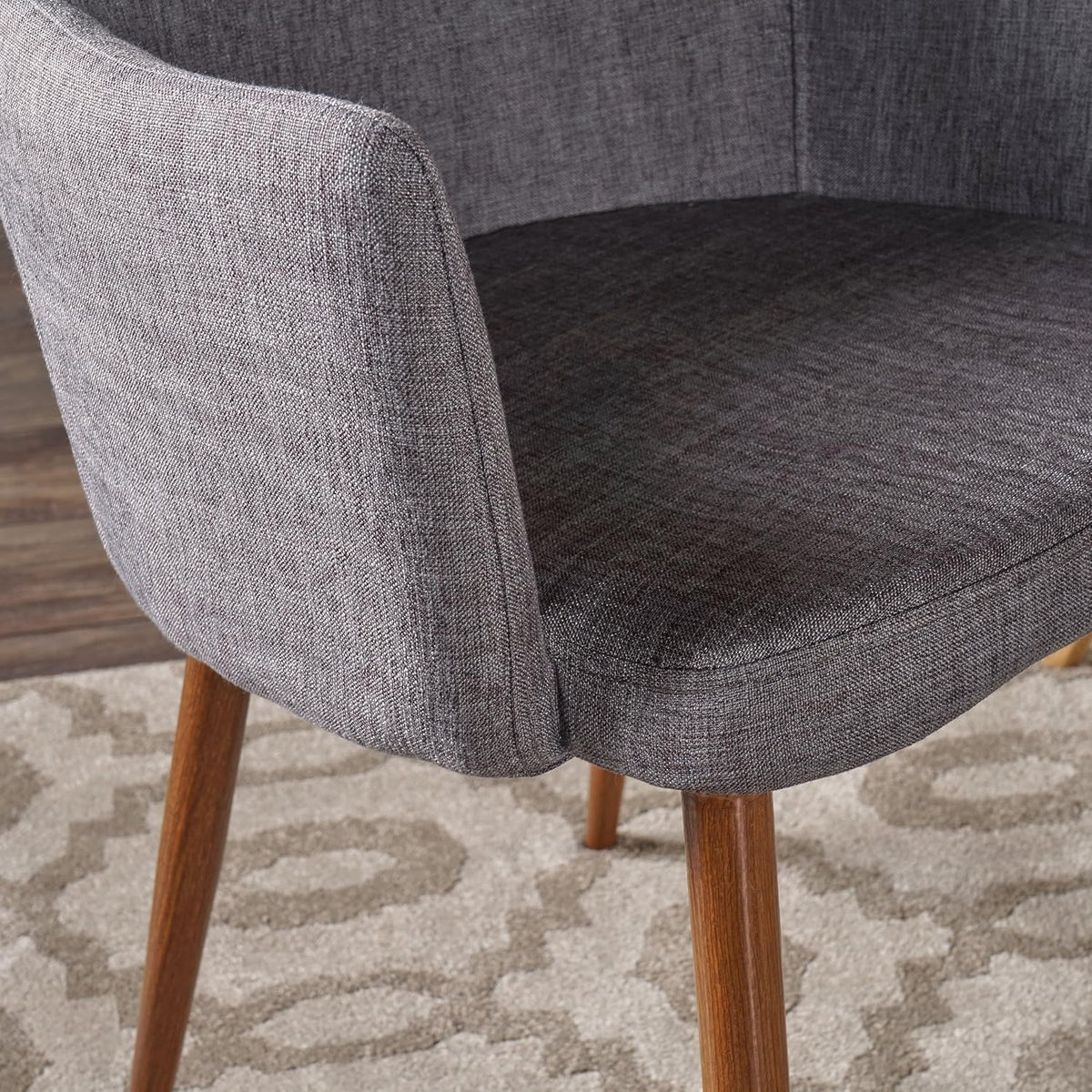 Christopher Knight Home Zeila Mid-Century Modern Fabric Dining Chair with Wood Finished Metal Legs, 2-Pcs Set, Light Grey / Dark Brown