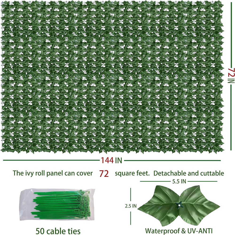ODTORY Artificial Ivy Privacy Screen Fence Panel, Green 72 X 144 in