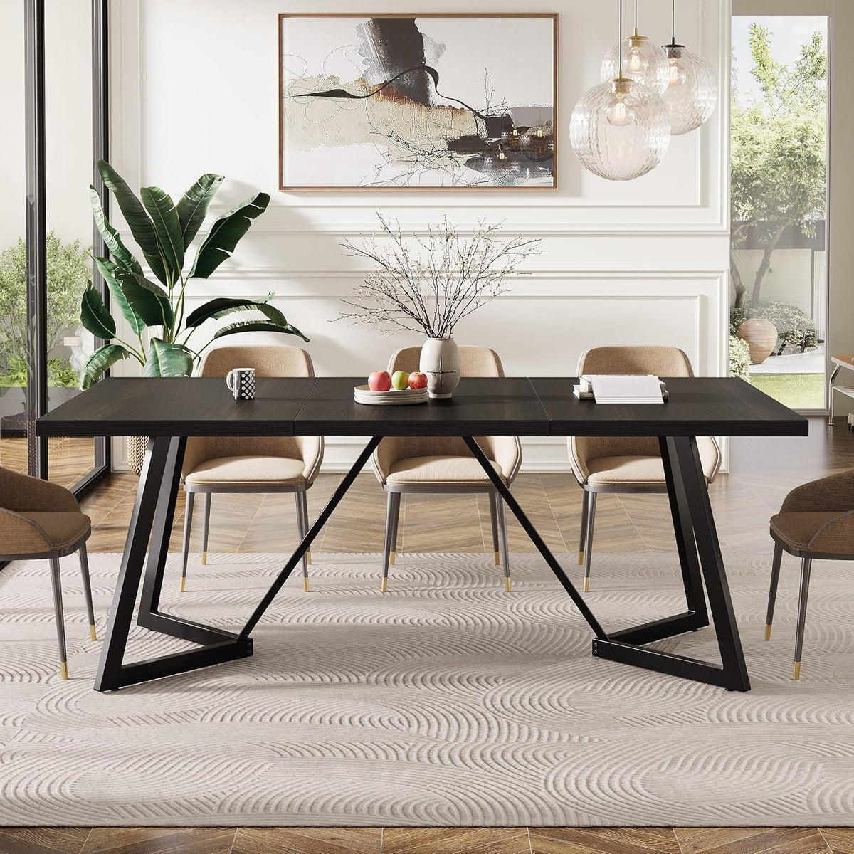 Tribesigns 70.86-Inch Large Dining Table for 6-8, Modern Dining Room Table with Metal Frame, Rectangular Kitchen Dinner Table for Home Dining Room Family (Black)