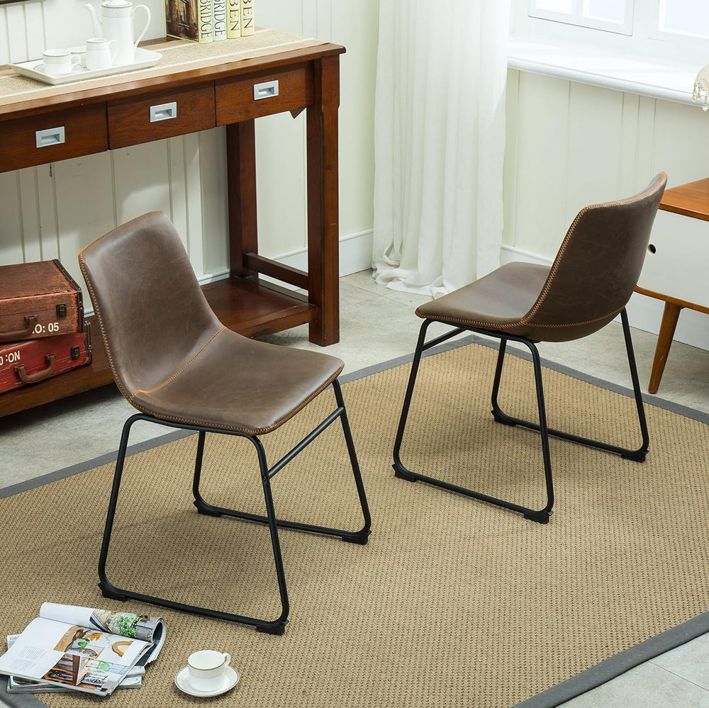 Roundhill Furniture Lotusville Vintage PU Leather Dining Chairs, Set of 2, An...