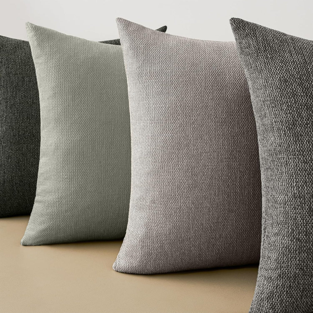 Natural Linen Look Throw Pillow Covers 18x18 Inch Set of 4, Textured Woven De...