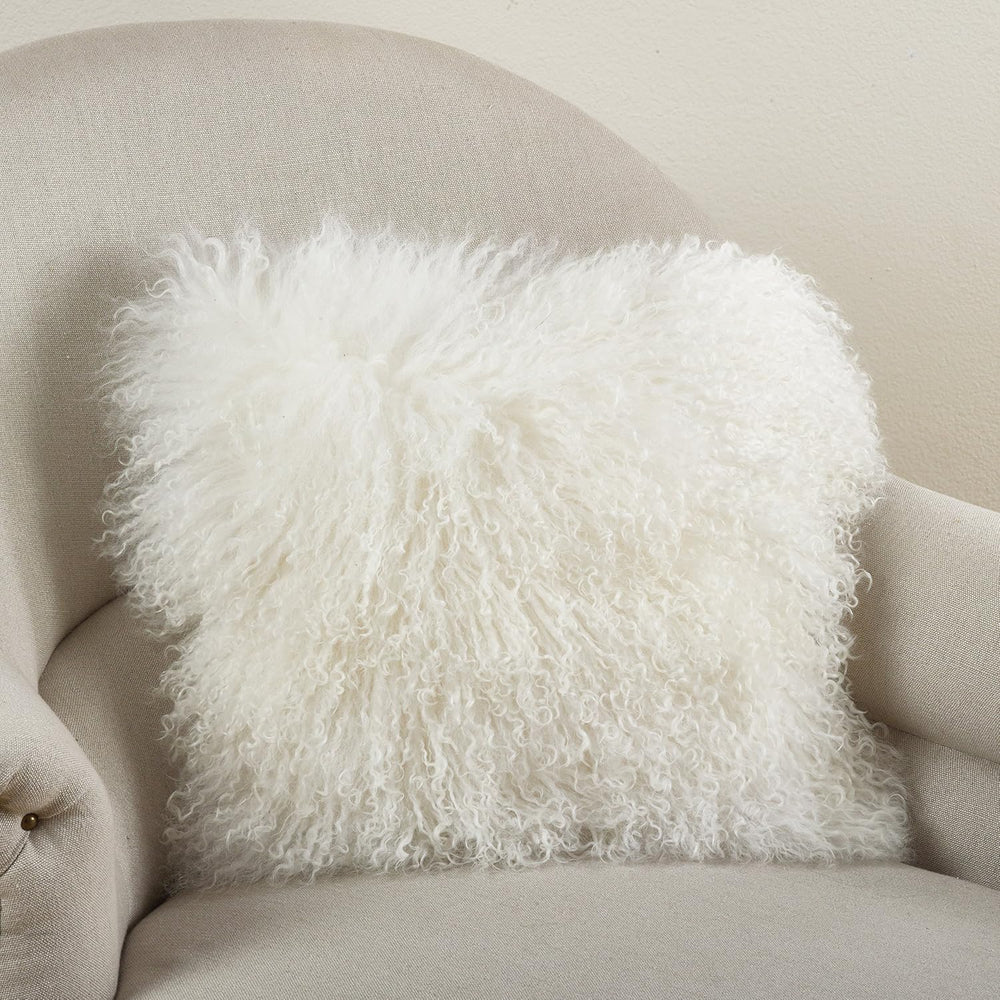 SARO LIFESTYLE Mongolian Lamb Fur Throw Pillow - Plush Textured Throw Pillow ...