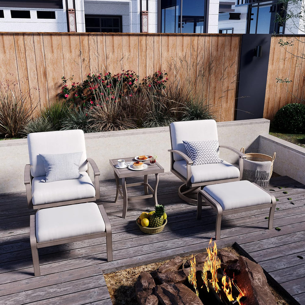 HAPPATIO 5 Piece Aluminum Outdoor Patio Furniture Set, Swivel Rocker Patio Ch...