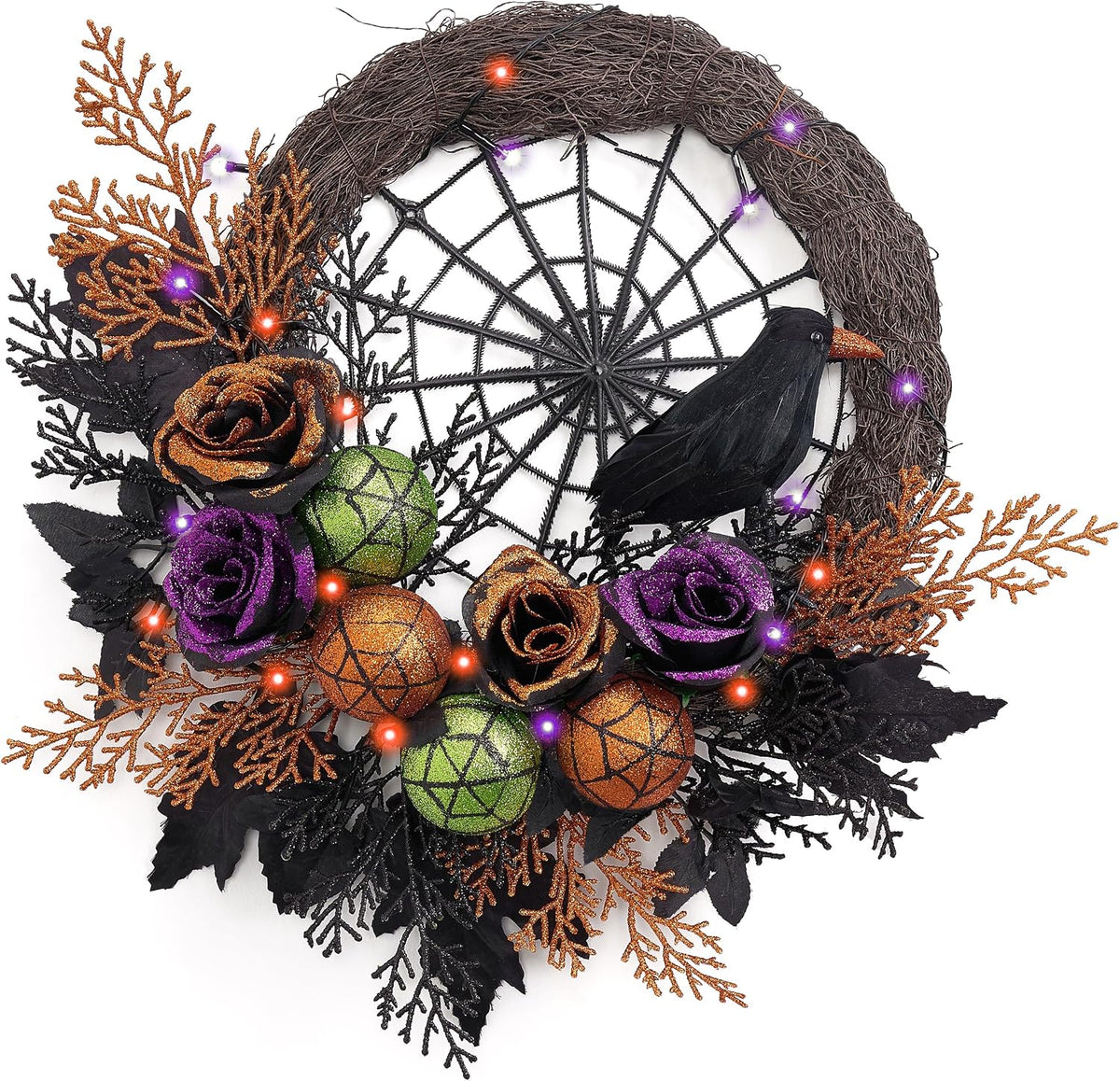 Valery Madelyn 18" Pre-Lit Halloween Wreath for Front Door Decor