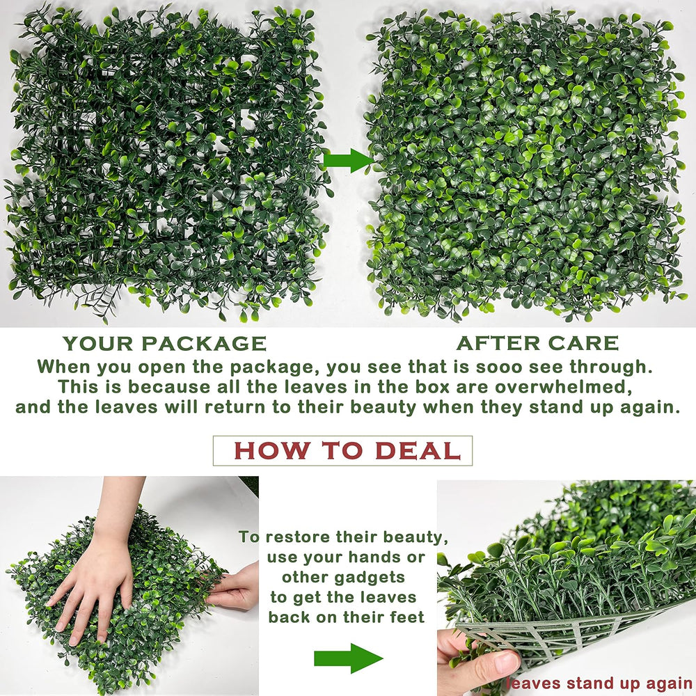 Bybeton Artificial Grass Wall Panels,10"x 10" (12pc) UV-Anti Boxwoo...