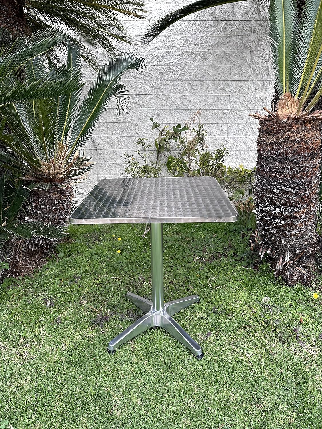 BTEXPERT Set of 2, Indoor Outdoor 23.75" Square Restaurant Table for Patio Stainless Steel Silver Aluminum Furniture with Base