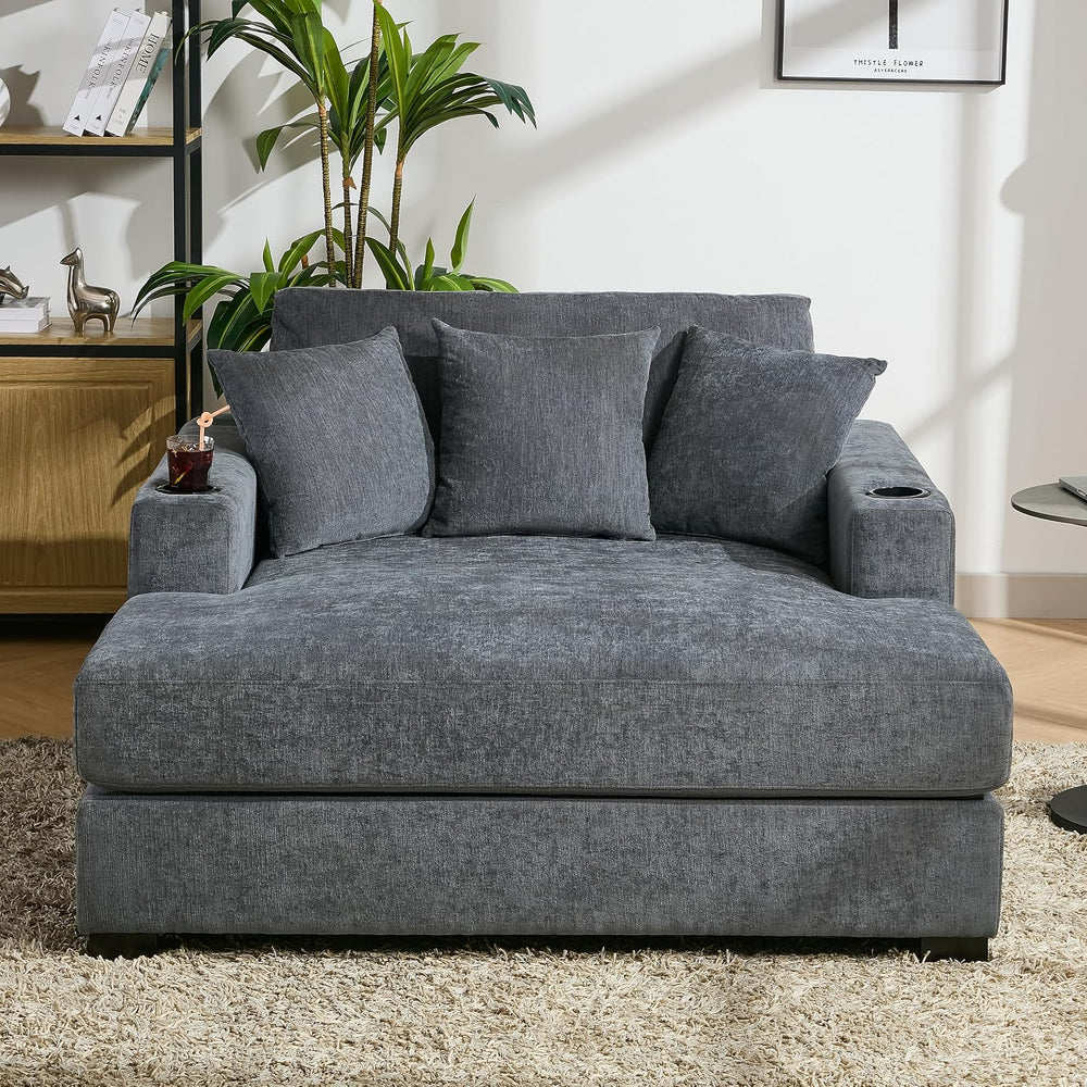 Merax Modern Upholstered Indoor Chaise Lounge with Pillows, Charge Station &a...