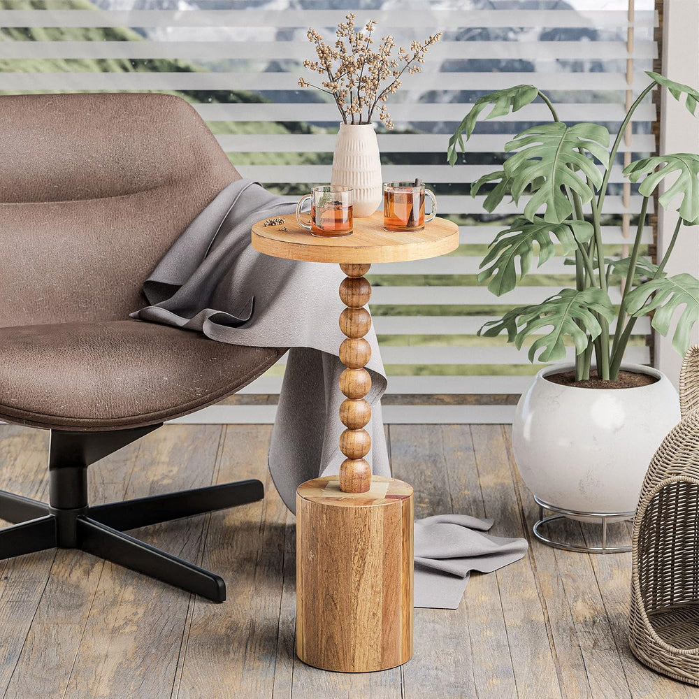 COZAYH Modern Round Pedestal Drink Table with Spindle Leg, Natural