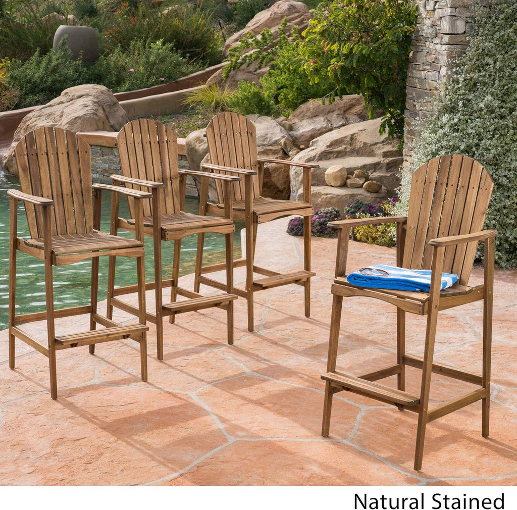 Great Deal Furniture Noble House Malibu Outdoor Acacia Wood Adirondack Barstool in Teak (Set of 4)