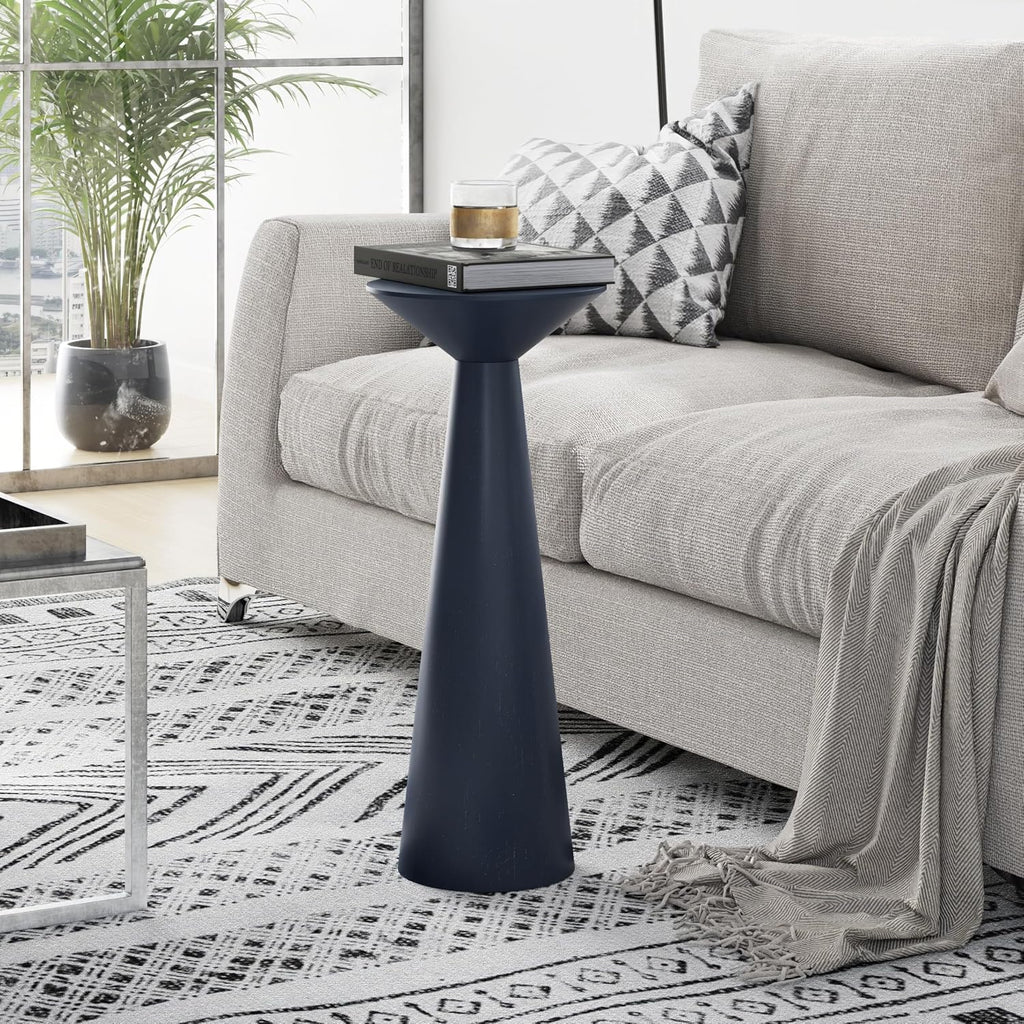 COZAYH Farmhouse Tall Pedestal End Table, Solid Wood, Dark Blue