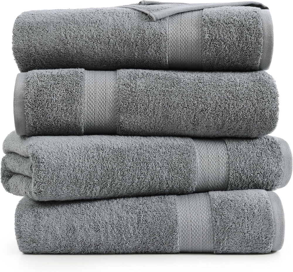 LANE LINEN Bath Sheet Quick Dry 100% Cotton 4 Pack Soft - Cool Grey