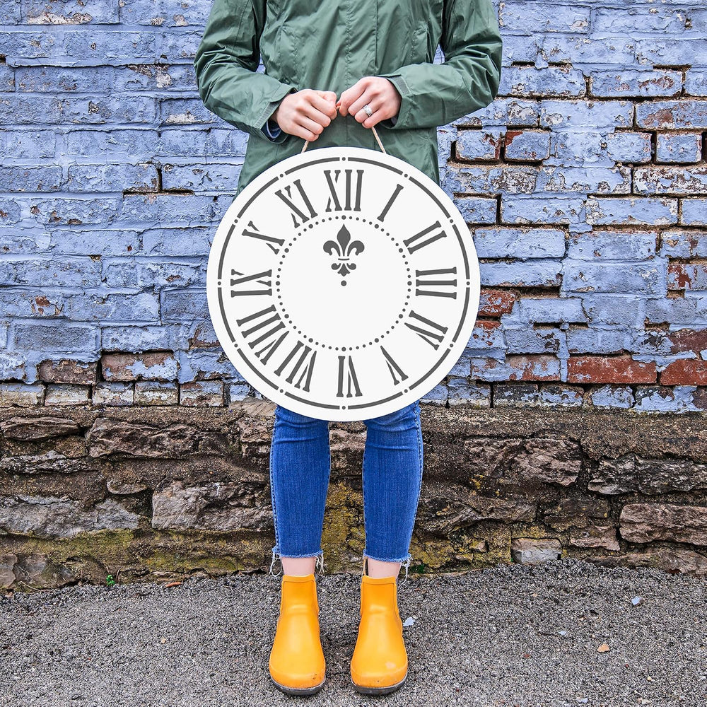Farmhouse Wall Clock Art - Rustic Stencil for Decor, Print