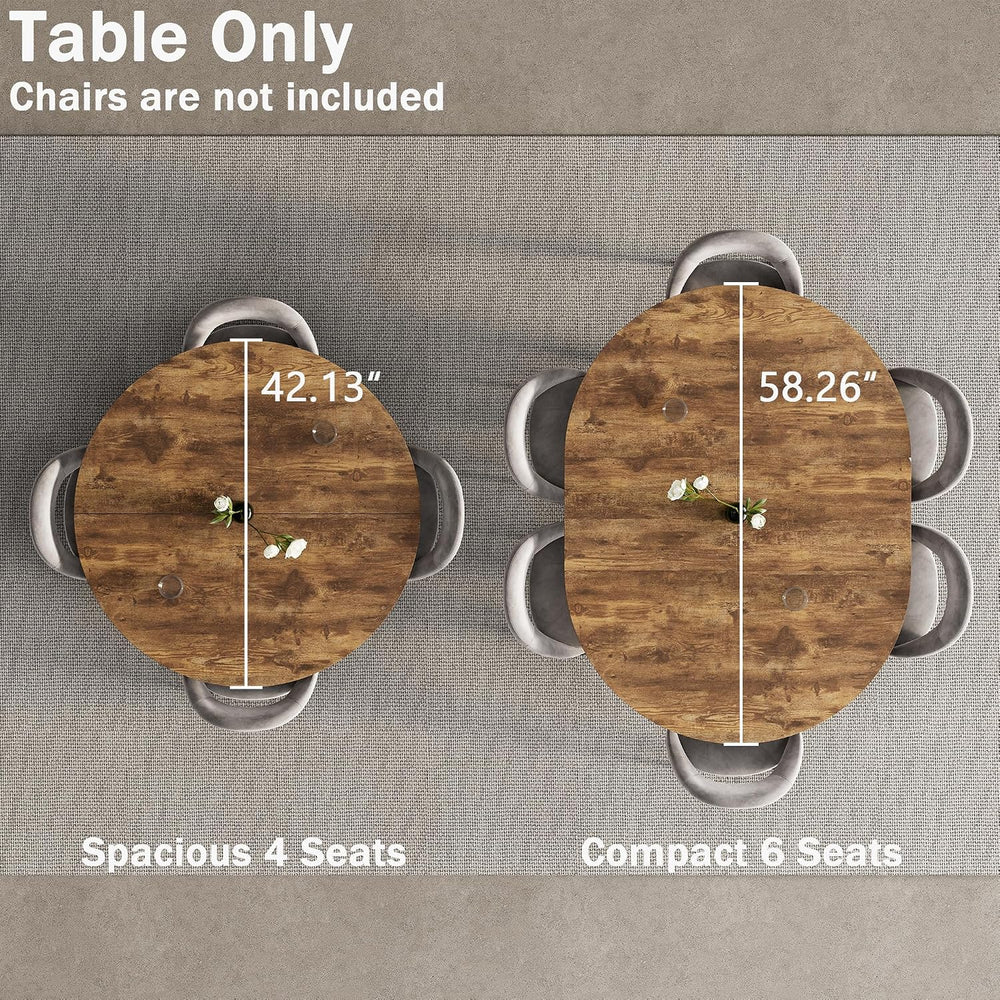 42"-58" Extendable Round Oval Dining Table for 4-6 with Storage Shelf