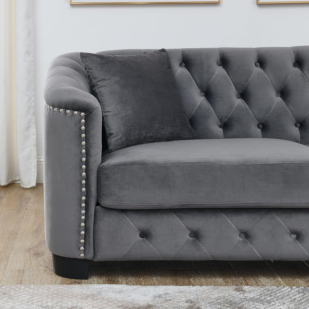 2 Piece Modern Chesterfield Velvet 77" 3-Seater+59" Loveseat Sofa S...